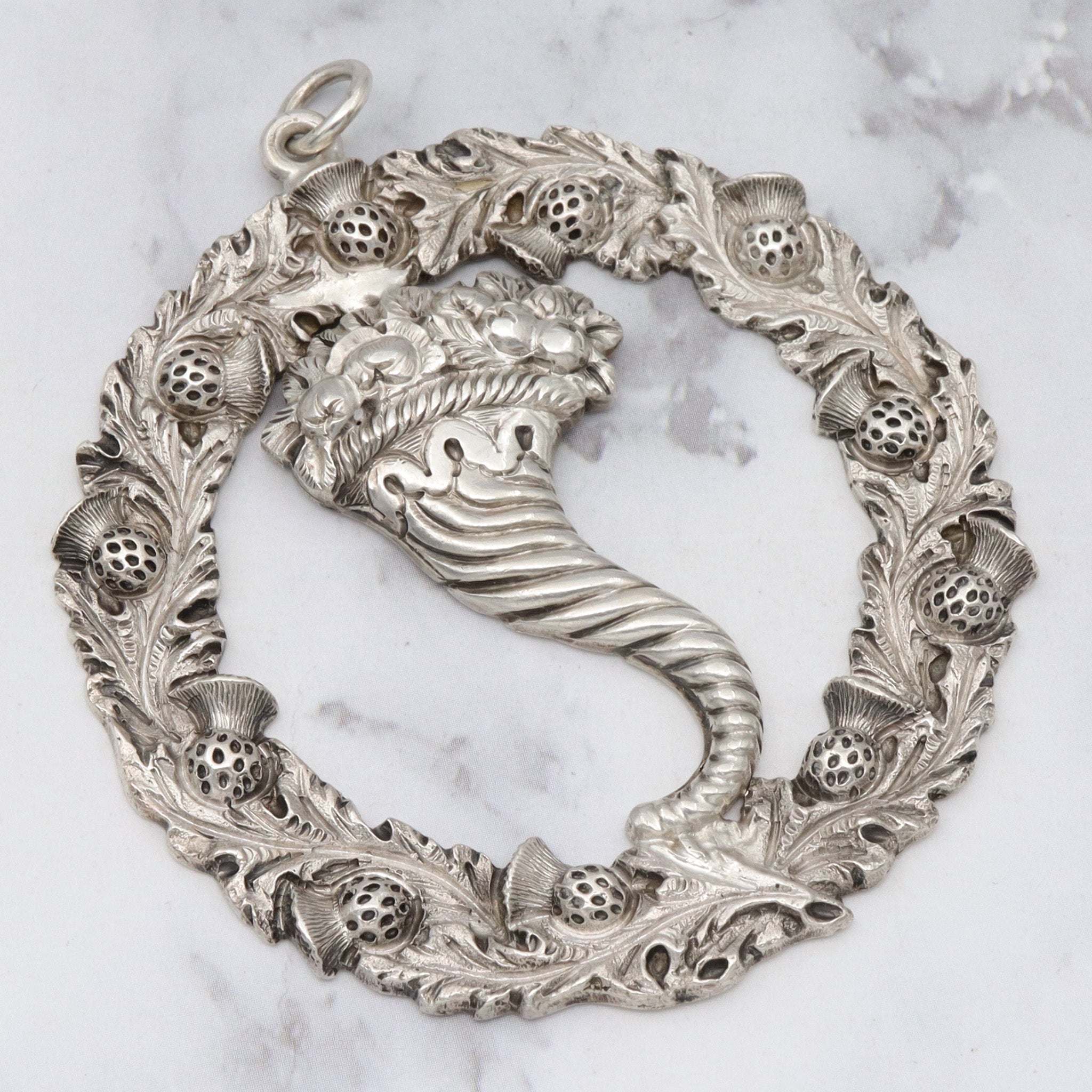 1895 Glasgow, Scotland large sterling thistle & Cornucopia pendant